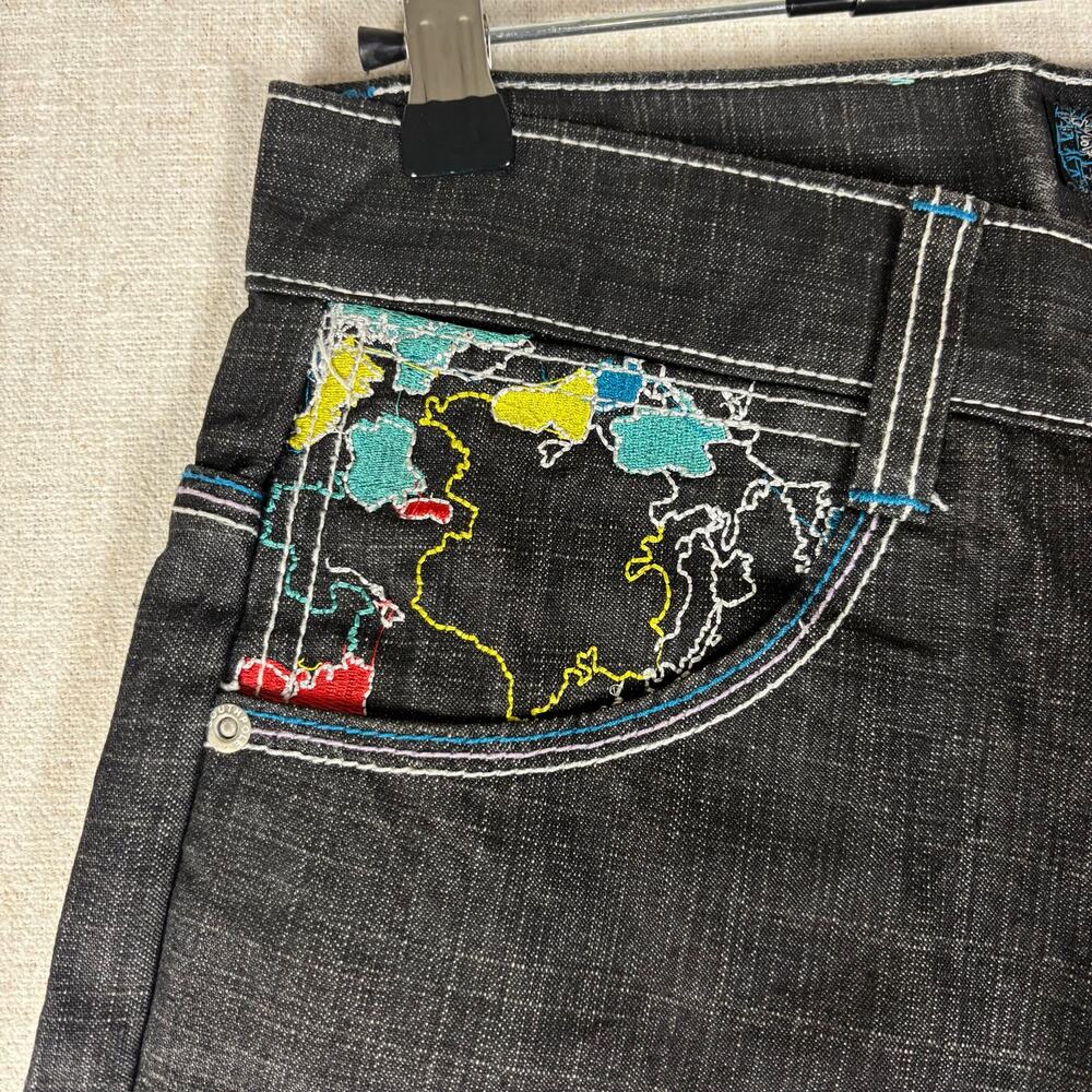 Southpole Y2K Baggy Skater Map Embroidered Sz 32 Denim Jeans - Picture 9 of 14